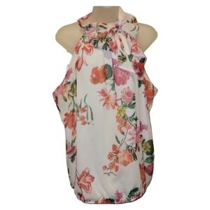 Sweet Pea for NY & CO; Floral Sleeveless Bow Neck Blouse, Sz XL